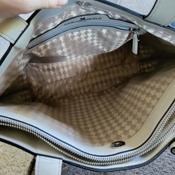 Karl Lagerfeld Paris Tote off white bow double handle faux leather bucket bag​ - Picture 7 of 10